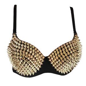 3513 Spiked Rivet Studded Bra Cup B Only Spiky Goth Metallic Punk Metal